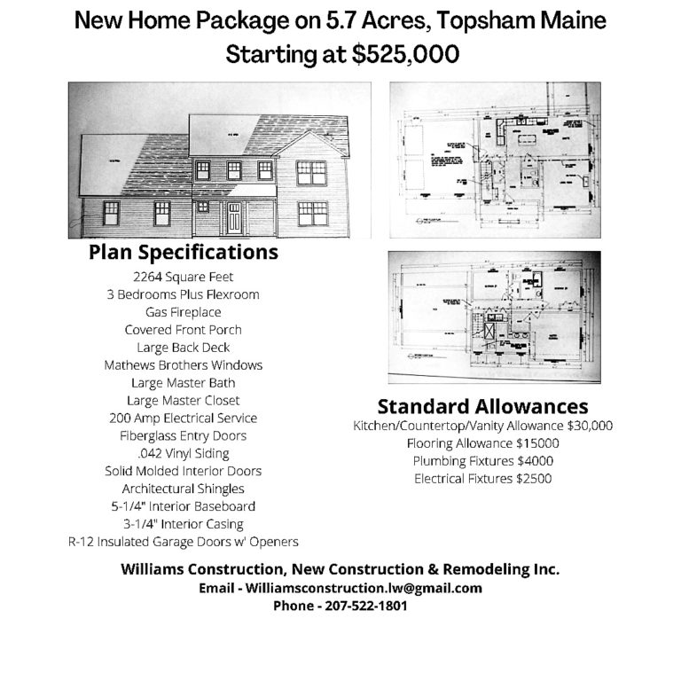 New Home Package on 5.7 Acres Topsham Maine